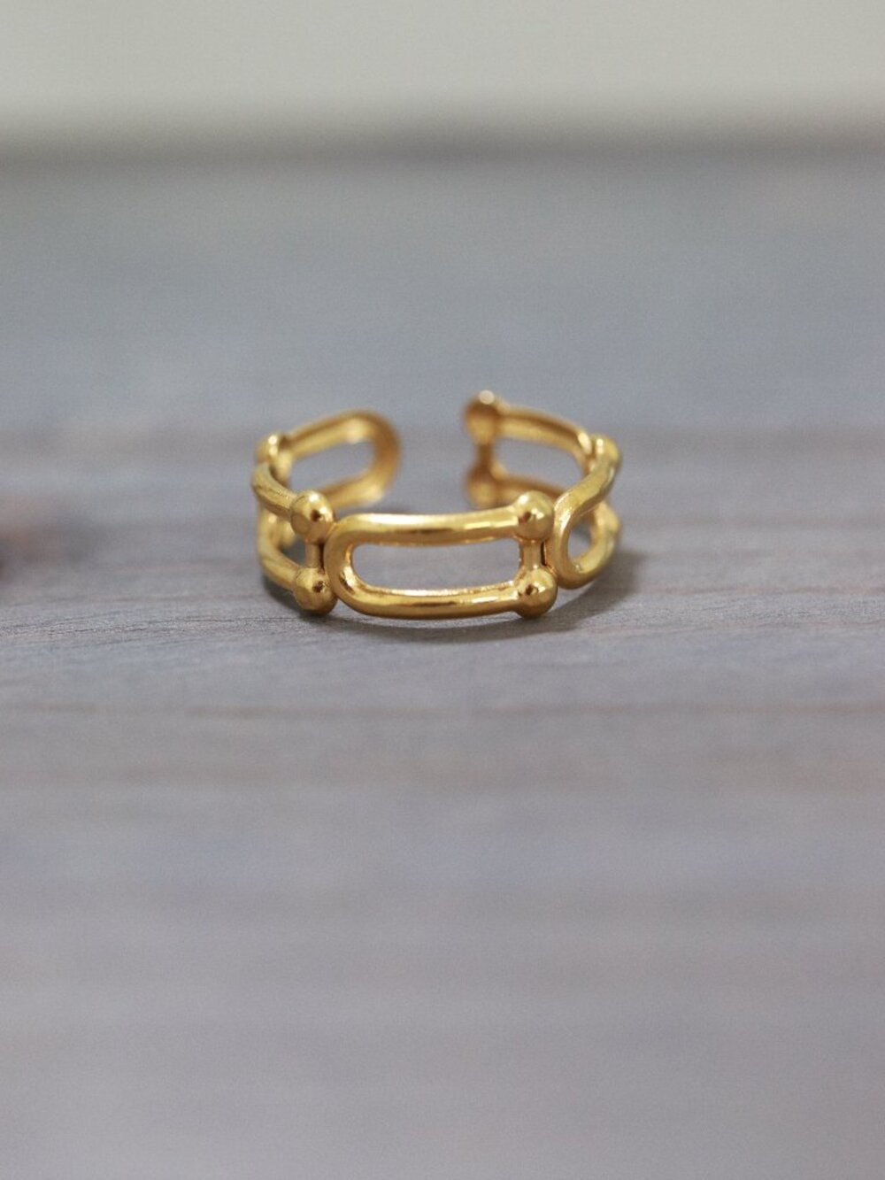 U Shape Hardware Style Cuff Ring 18k Gold Plated Stainless Steel